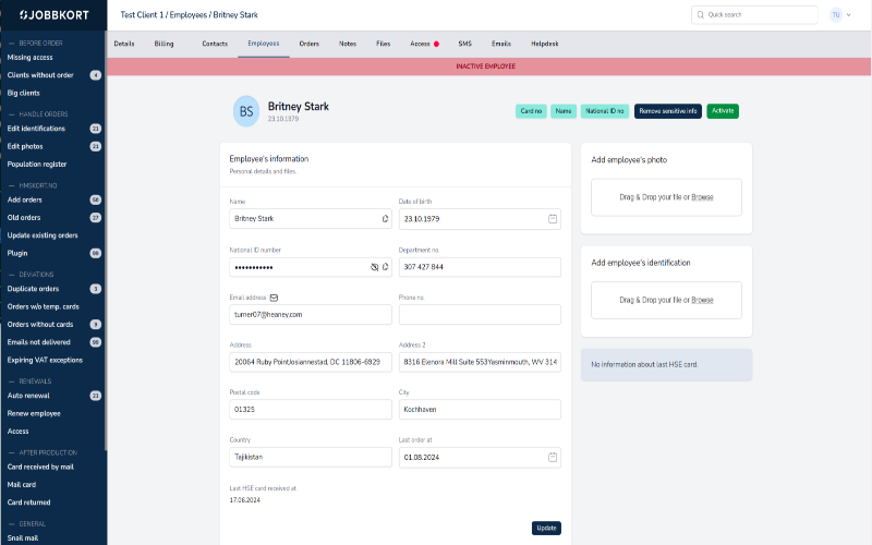 HSE Card Management Platform Screenshot